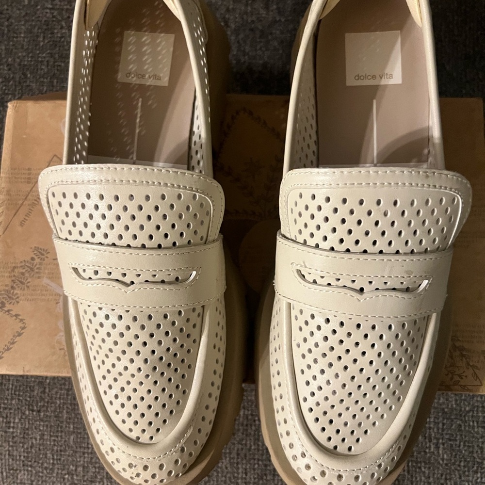 Dolce Vita Cream Perforated Penny Loafers - Picture 2 of 6